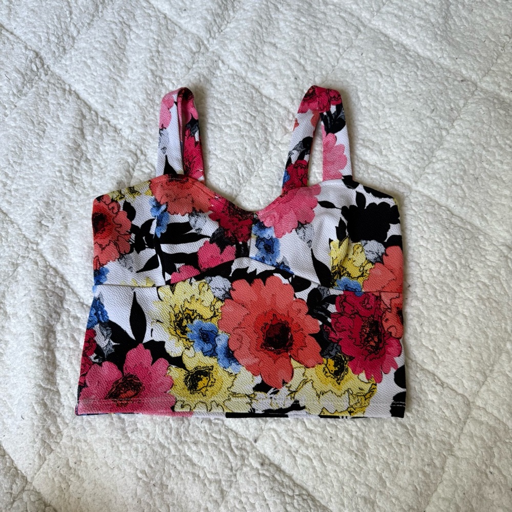 Eclipse Vibrant Floral Crop Top - Pink, Red, Yellow, Blue